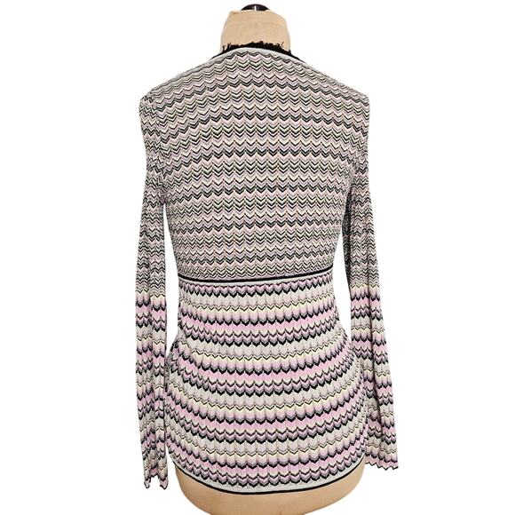 Nick & Mo Cardigan Women's Black and Pink Chevron Sweater Medium Retro Zig Zag - Picture 2 of 15
